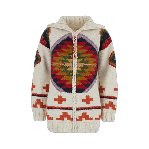 Geometric Pattern Zip-Up Cardigan