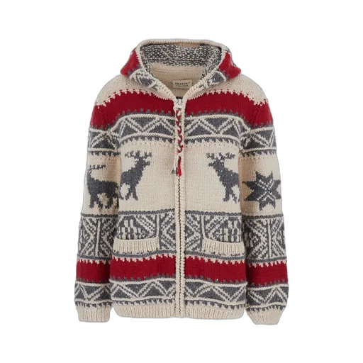 Zip-Up Hooded Cardigan With Reindeer Pattern