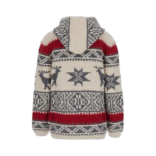 Zip-Up Hooded Cardigan With Reindeer Pattern