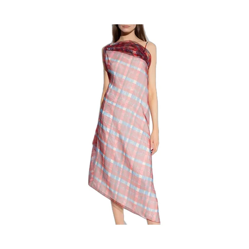 Asymmetric Plaid Slip Dress
