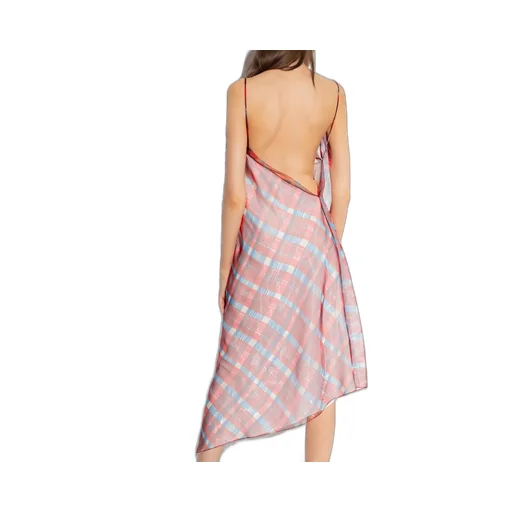 Asymmetric Plaid Slip Dress