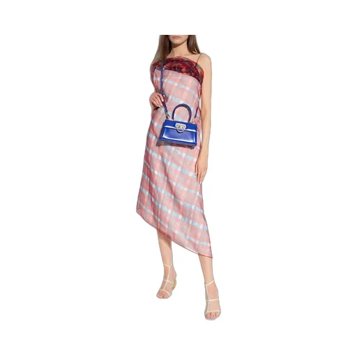 Asymmetric Plaid Slip Dress