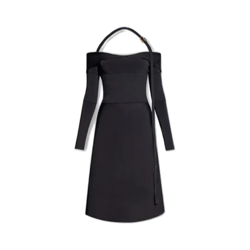 Off-The-Shoulder Midi Dress With Halterneck