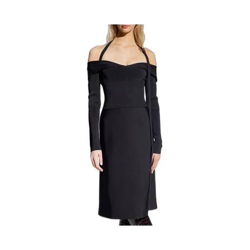Off-The-Shoulder Midi Dress With Halterneck