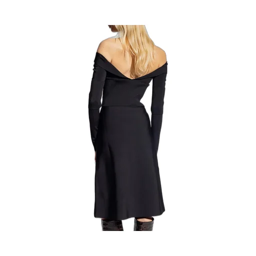 Off-The-Shoulder Midi Dress With Halterneck