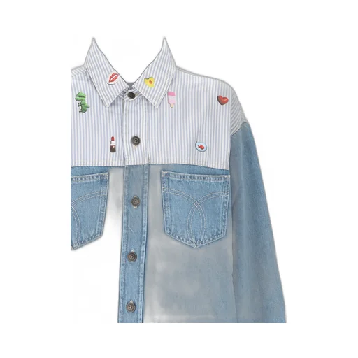 Denim And Striped Shirt With AppliquÉS