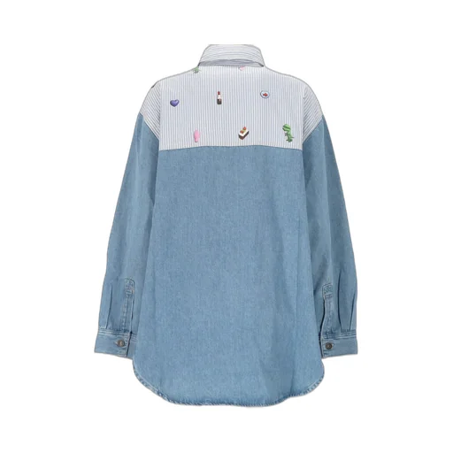 Denim And Striped Shirt With AppliquÉS