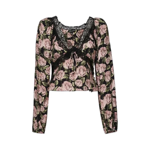 Floral Print Lace Trim Top