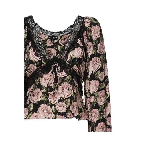 Floral Print Lace Trim Top