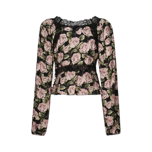 Floral Print Lace Trim Top
