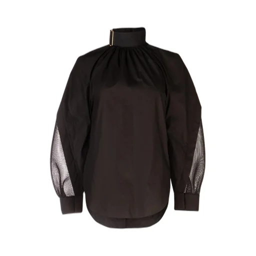 High-Neck Blouse With Mesh Sleeves