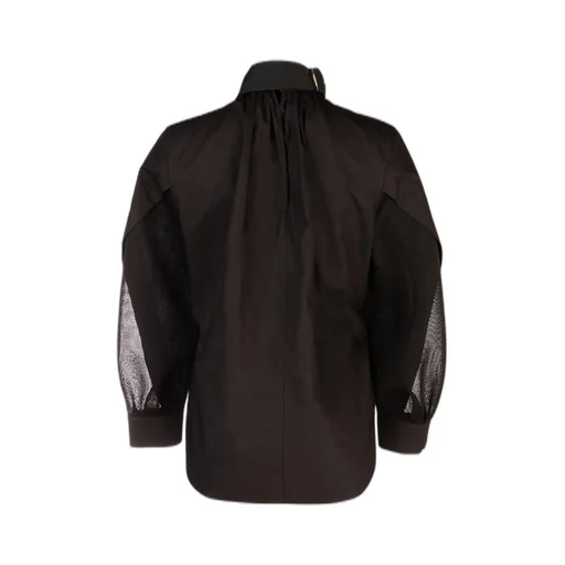 High-Neck Blouse With Mesh Sleeves