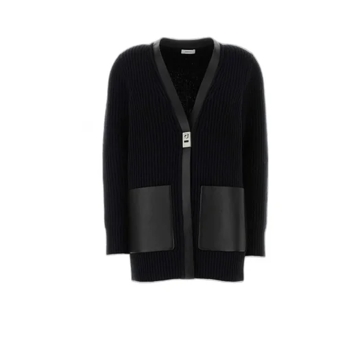 Cardigan With Leather Trim