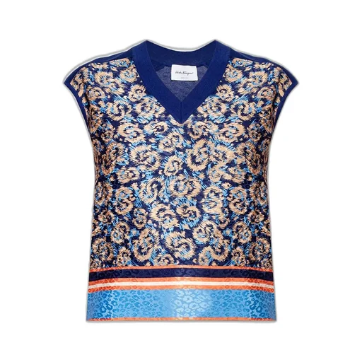 Sleeveless V-Neck Sweater With Print