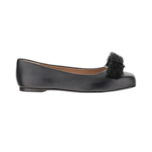Ballet Flats With Fur Pom-Pom