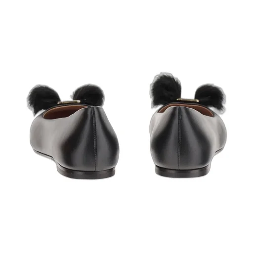 Ballet Flats With Fur Pom-Pom