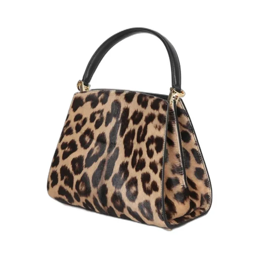 Leopard Print Calf Hair Top Handle Bag