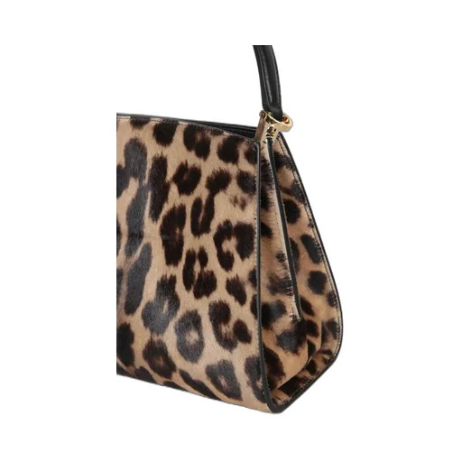 Leopard Print Calf Hair Top Handle Bag
