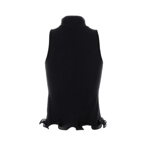 Sleeveless Turtleneck Top With Ruffle Hem
