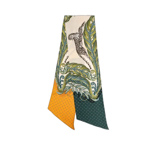 Scarf With Leopard And Tropical Leaf Print