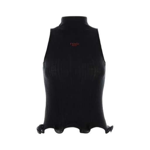 Sleeveless Turtleneck Top With Ruffle Hem
