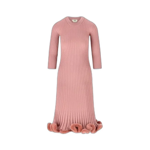 Ribbed Knit Dress With Fur Trim