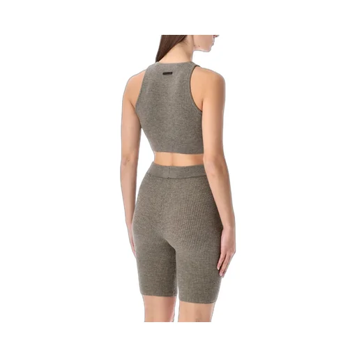 Ribbed Knit Crop Top And Bike Shorts Set