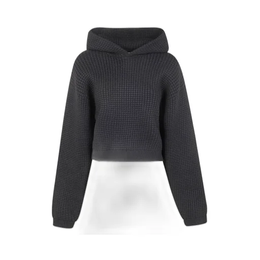 Waffle Knit Cropped Hoodie