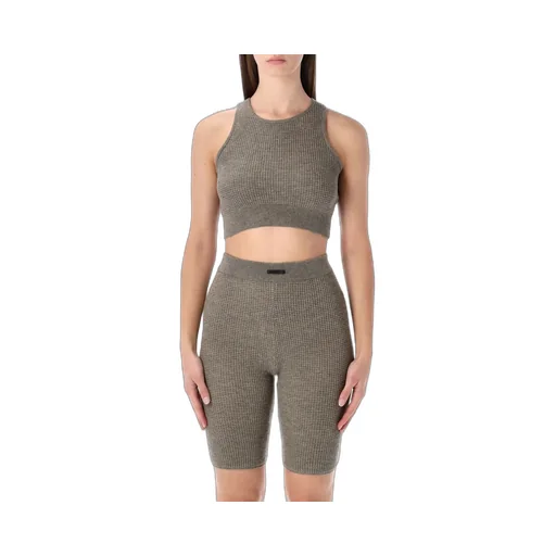 Ribbed Knit Crop Top And Bike Shorts Set