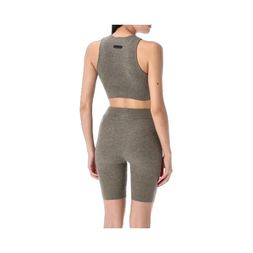 Ribbed Knit Crop Top And Bike Shorts Set