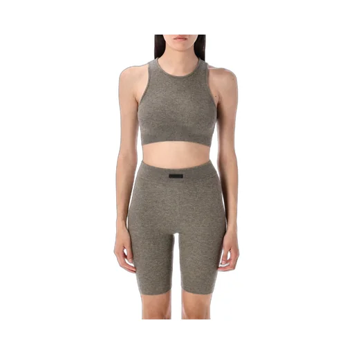 Ribbed Knit Crop Top And Bike Shorts Set