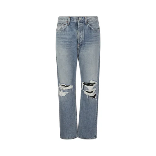 High-Rise Straight-Leg Jeans With Distressed Details