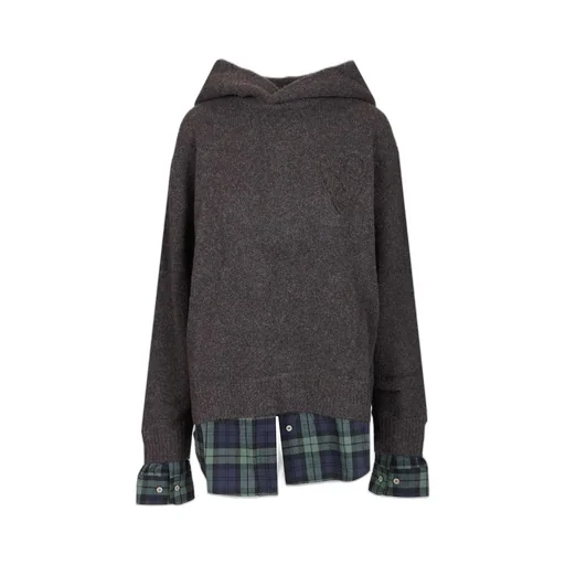 Layered Plaid Hem Hoodie