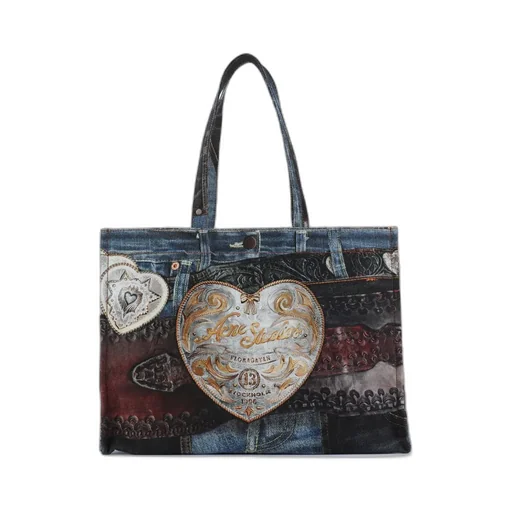 Heart Graphic Denim Tote Bag
