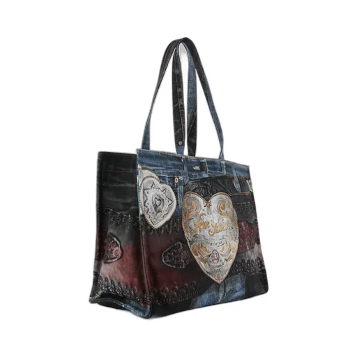 Heart Graphic Denim Tote Bag