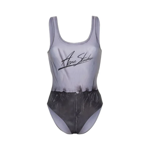 Bodysuit With Printed Denim Effect
