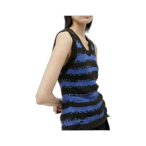 Striped Distressed Knit Vest