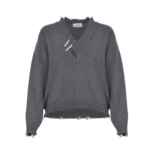 Distressed V-Neck Sweater