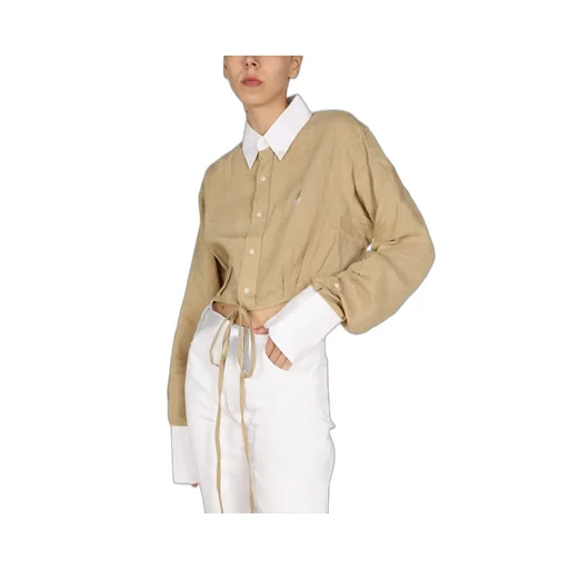 Cropped Button-Up Shirt With Tie Detail