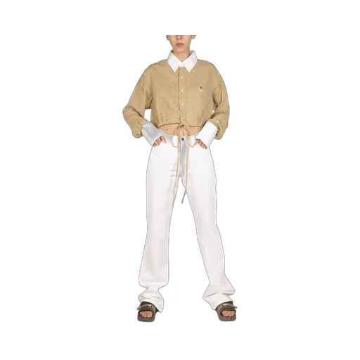 Cropped Button-Up Shirt With Tie Detail