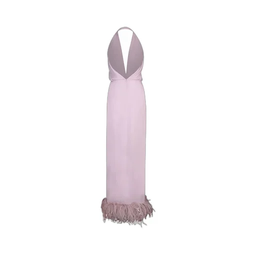Halterneck Jumpsuit With Feather Trim