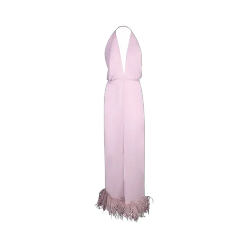 Halterneck Jumpsuit With Feather Trim