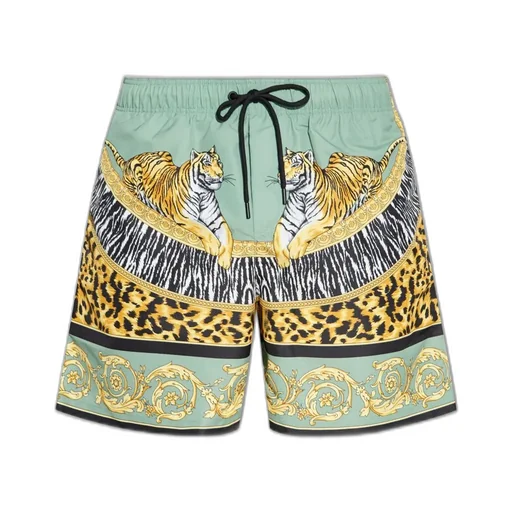 Swim Shorts With Tiger And Barocco Print