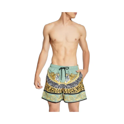 Swim Shorts With Tiger And Barocco Print