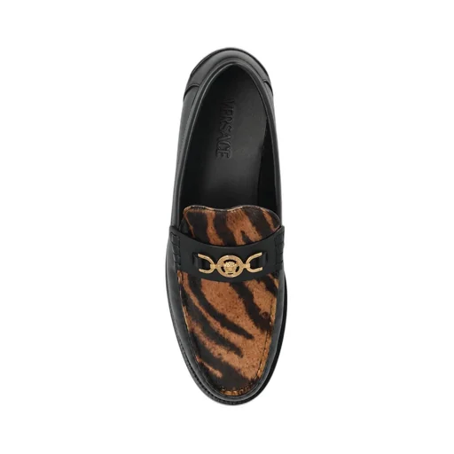 Loafers With Tiger Print And Medusa Buckle