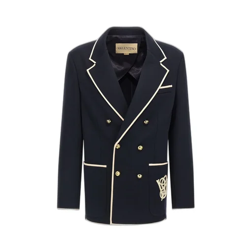 Double-Breasted Blazer With Contrast Piping
