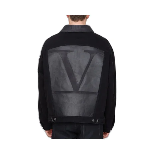 Denim Jacket With Leather Collar And Logo V