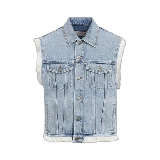 Denim Vest With Fringed Trim