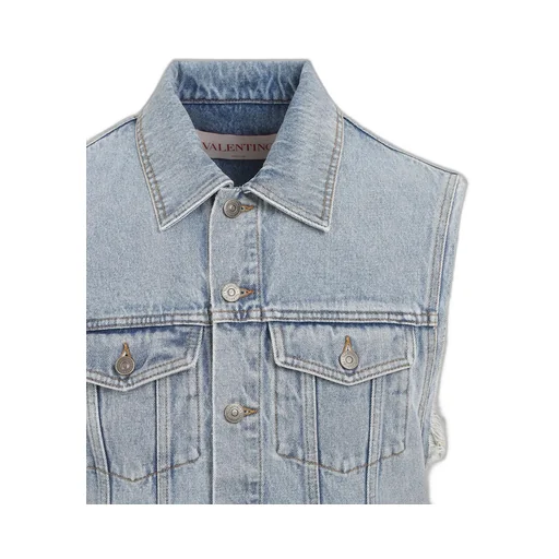 Denim Vest With Fringed Trim