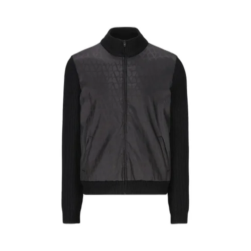 Zip-Up Jacket With Patterned Front And Ribbed Sleeves